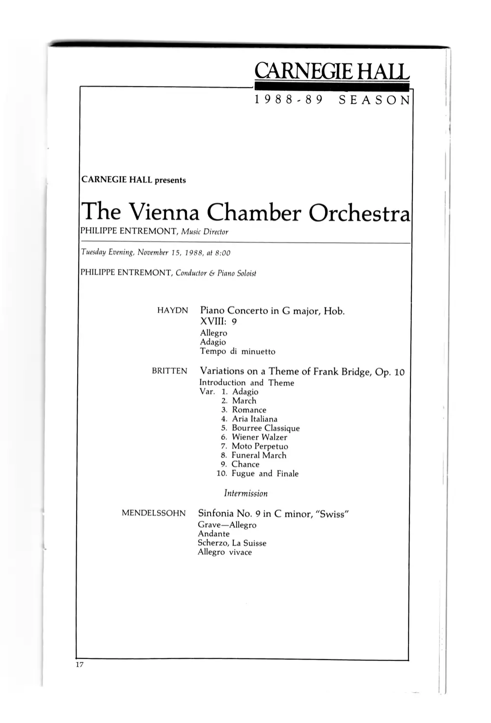 Carnegie Hall November 1988-1